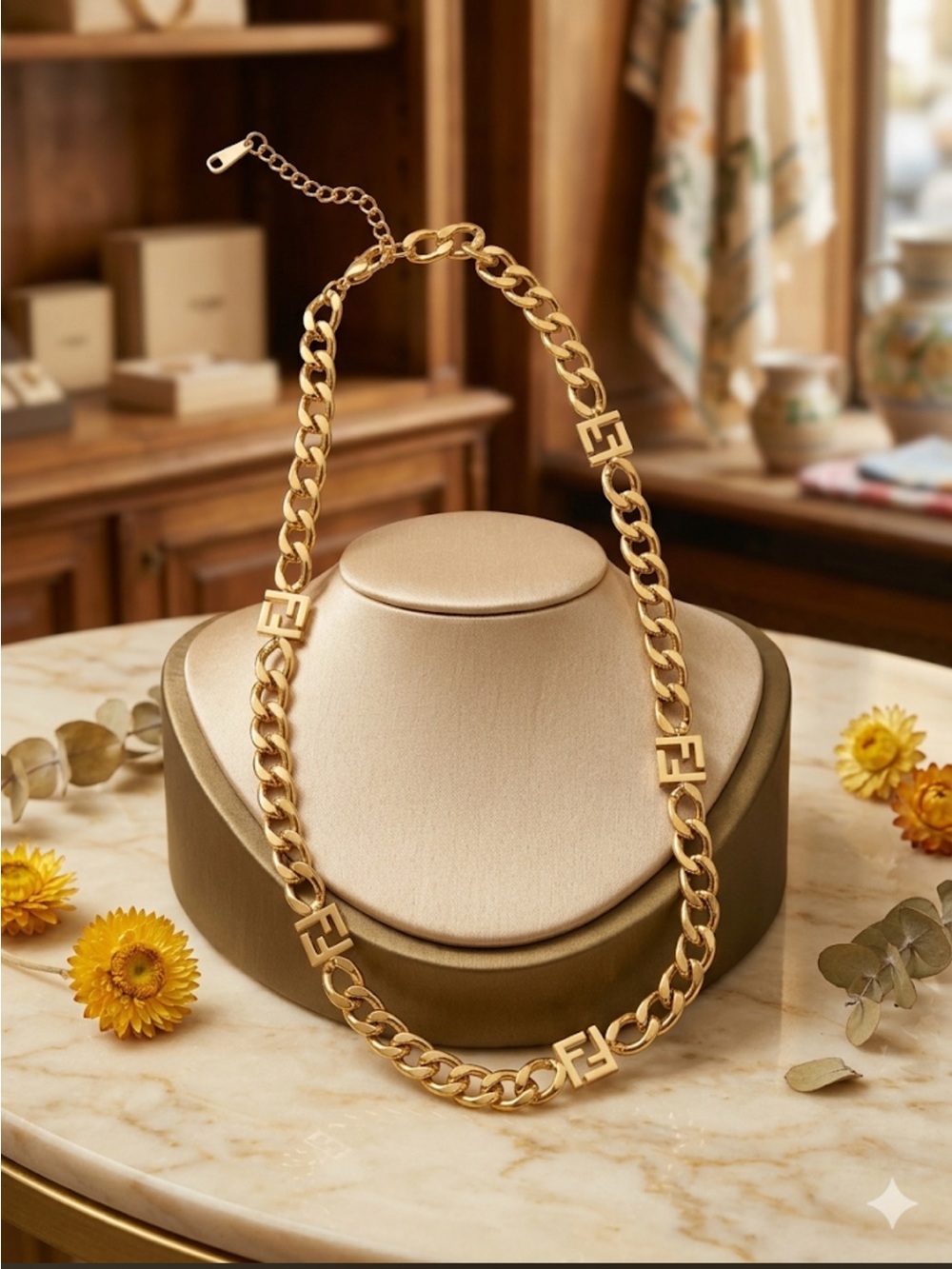 Fashion Jewelry Gold-Link Logo Accent Necklace